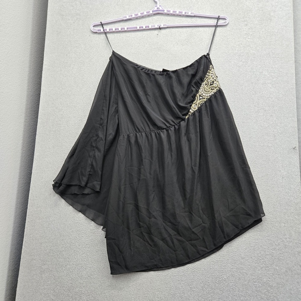 Torrid Women Blouse 26 Black Chiffon One Shoulder Beaded Sequin Embroidered NWT